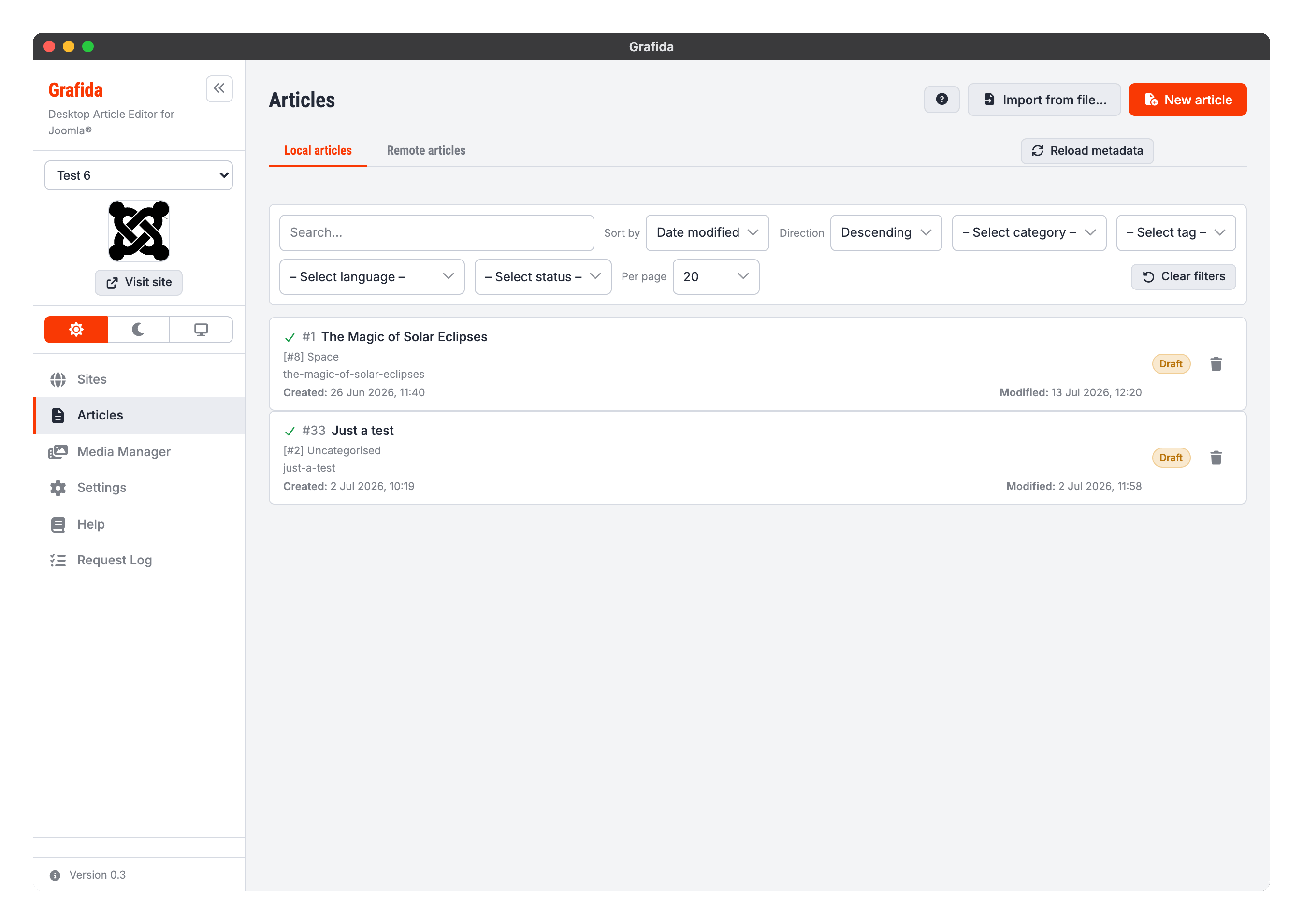 The Articles view