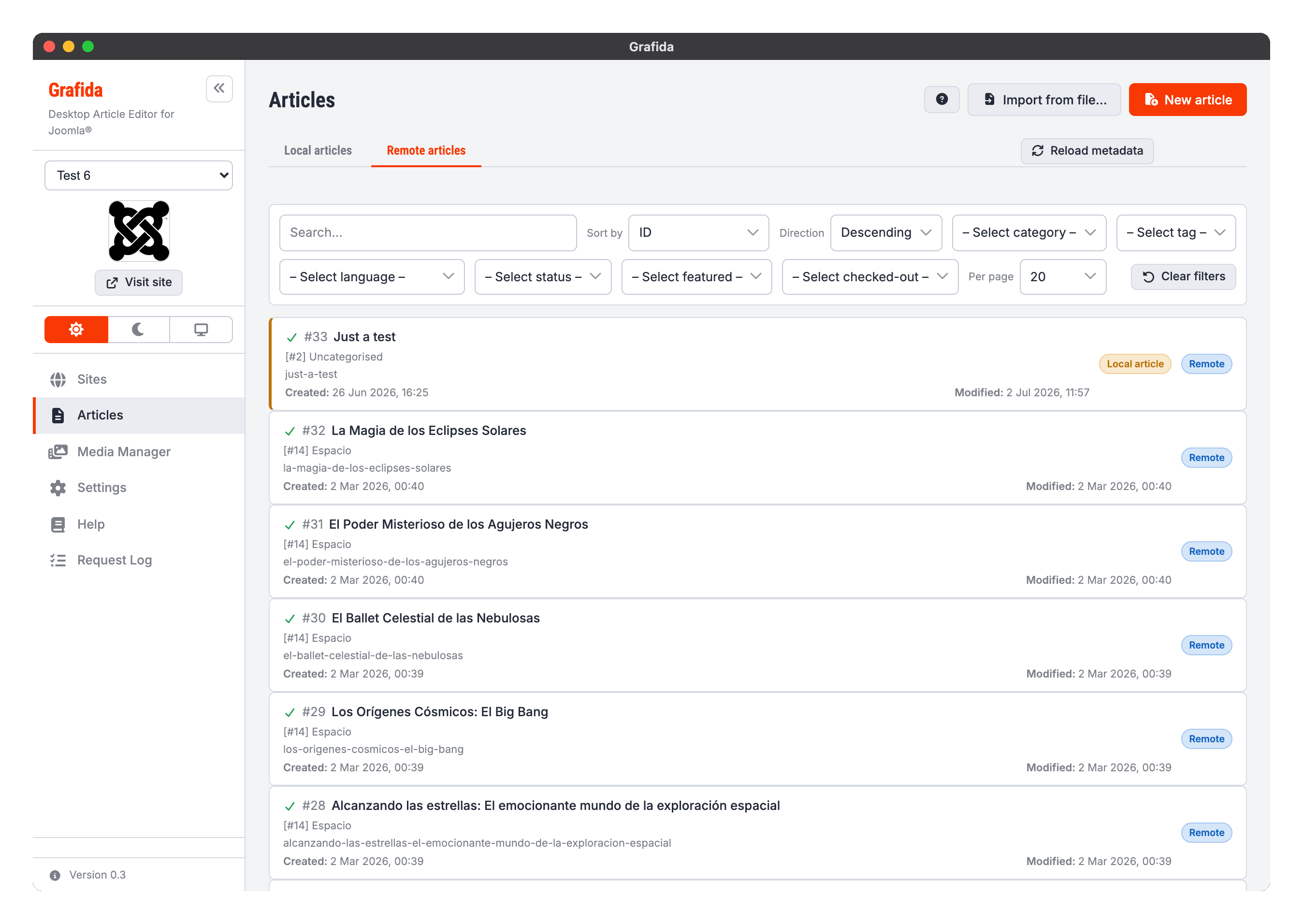 The Remote articles tab