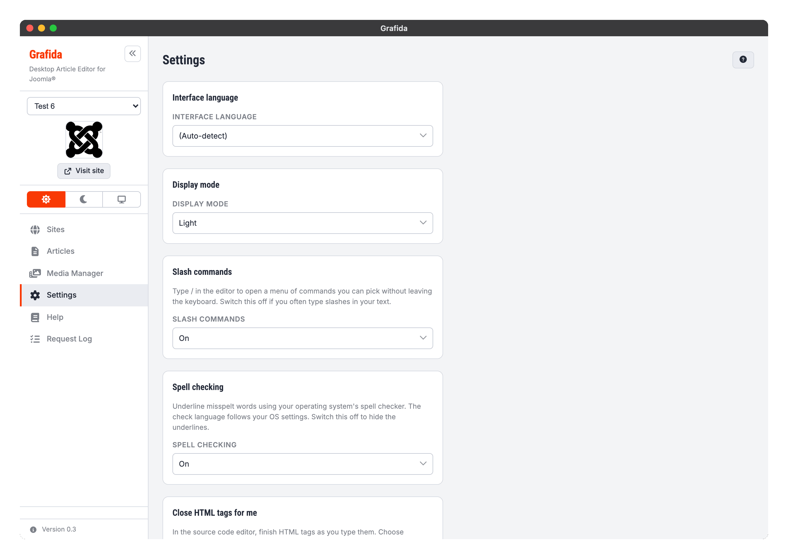 The Settings view